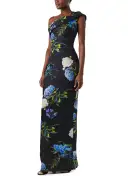 One Shoulder Floral Column Gown(2,Night Sky Multi)