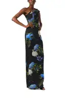One Shoulder Floral Column Gown(2,Night Sky Multi)