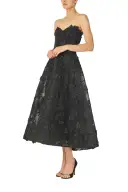 Strapless Lace Tea Length Dress(2,Noir)