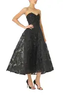 Strapless Lace Tea Length Dress(2,Noir)