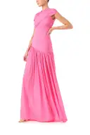 Draped Asymmetric Drop Waist Gown(2,Pink Carnation)