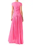 Draped Asymmetric Drop Waist Gown(2,Pink Carnation)