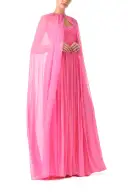 Floor Length Chiffon Cape(XSML,Pink Carnation)