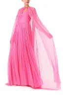 Floor Length Chiffon Cape(XSML,Pink Carnation)