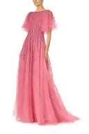 Embroidered Flutter Sleeve Gown(2,Dahlia)