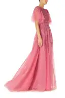 Embroidered Flutter Sleeve Gown(2,Dahlia)