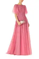 Embroidered Flutter Sleeve Gown(2,Dahlia)