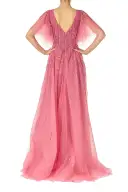 Embroidered Flutter Sleeve Gown(2,Dahlia)