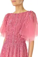 Embroidered Flutter Sleeve Gown(2,Dahlia)
