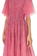 Embroidered Flutter Sleeve Gown(2,Dahlia)