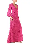 Bell Sleeve Lace Gown(2,Fuchsia)