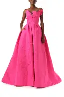 Floral Embossed Ball Gown(2,Fuchsia)