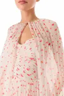 Heart Print Chiffon Cape(SMALL,Creme Multi)