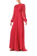 Twist Front Long Sleeve Gown(2,Pomegranate)