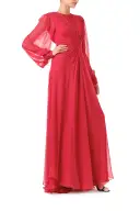 Twist Front Long Sleeve Gown(2,Pomegranate)