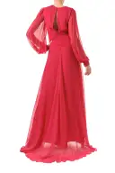 Twist Front Long Sleeve Gown(2,Pomegranate)
