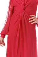 Twist Front Long Sleeve Gown(2,Pomegranate)