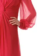 Twist Front Long Sleeve Gown(2,Pomegranate)