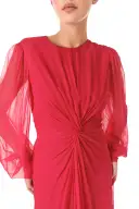 Twist Front Long Sleeve Gown(2,Pomegranate)