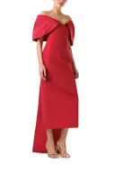 Off-The-Shoulder Column Dress(2,Pomegranate)