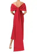 Off-The-Shoulder Column Dress(2,Pomegranate)