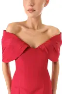 Off-The-Shoulder Column Dress(2,Pomegranate)