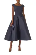 Bateau Neck Tea Length Dress(2,Night Sky)