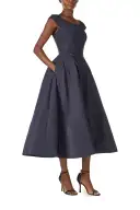 Bateau Neck Tea Length Dress(2,Night Sky)
