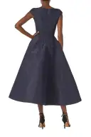 Bateau Neck Tea Length Dress(2,Night Sky)