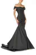 Off-The-Shoulder Draped Trumpet Gown(2,Noir)