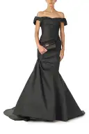 Off-The-Shoulder Draped Trumpet Gown(2,Noir)