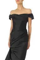 Off-The-Shoulder Draped Trumpet Gown(2,Noir)