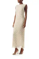 Sleeveless Pearl Embroidered Sheath(2,Creme)