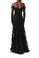 Off-The-Shoulder Lace Trumpet Gown(2,Noir)