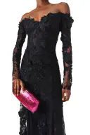 Off-The-Shoulder Lace Trumpet Gown(2,Noir)