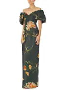 Off the Shoulder Floral Column Gown(2,Juniper/Multi)
