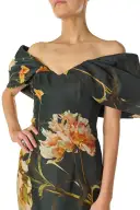 Off the Shoulder Floral Column Gown(2,Juniper/Multi)