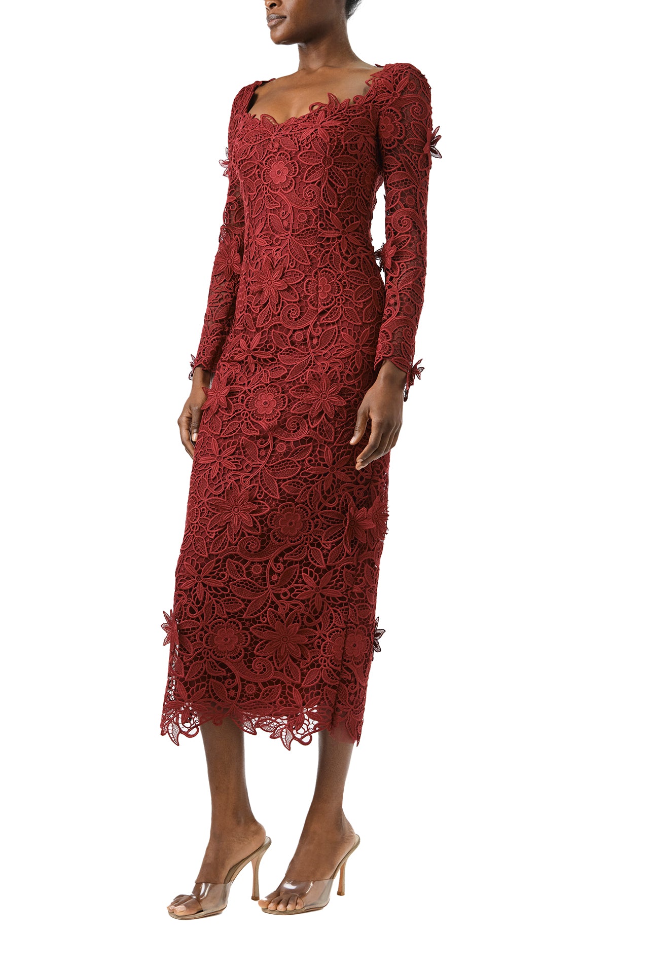 Long Sleeve Lace Sheath(Merlot,2)