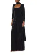 Long Sleeve Velour Gown With Scarf(2,Noir)