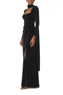 Long Sleeve Velour Gown With Scarf(2,Noir)