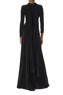 Long Sleeve Velour Gown With Scarf(2,Noir)