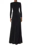 Long Sleeve Velour Gown With Scarf(2,Noir)