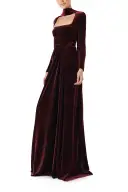 Long Sleeve Velour Gown With Scarf(2,Merlot)