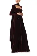 Long Sleeve Velour Gown With Scarf(2,Merlot)