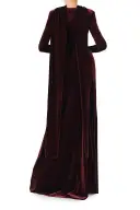 Long Sleeve Velour Gown With Scarf(2,Merlot)