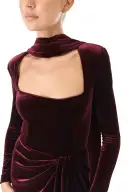 Long Sleeve Velour Gown With Scarf(2,Merlot)