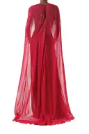 Embroidered Chiffon Gown With Cape(2,Merlot)