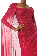 Embroidered Chiffon Gown With Cape(2,Merlot)