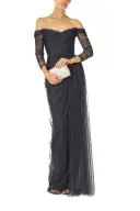 Off The Shoulder Draped Tulle Gown(2,Navy)