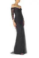 Off The Shoulder Draped Tulle Gown(2,Navy)